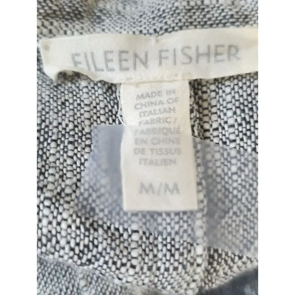 Eileen Fisher M Gauzy Linen Blend Short Dolman Sleeve Pockets Snap Closure Top